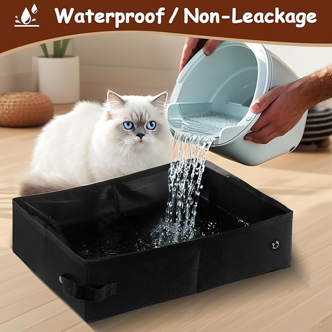 Foldable Travel Litter Box for Cats, Waterproof Portable Cat Travel Litter Box Folding, 15.75 * 11.82 * 3.94 Inches, Traveling & Camping Cat Supplies - Blue-PawvioPets