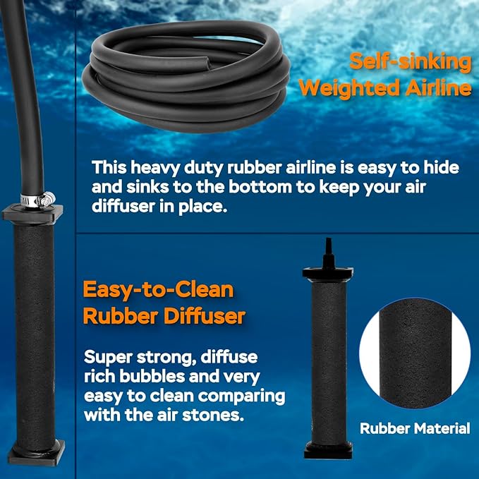 AquaMiracle All-in-1 Koi Pond Aeration Kit Pond Air Pump with Self-Sinking Airline Rubber Air Diffuser, Air Flow Control Pond Aerator for Outdoor Pond 5,000-10,000 Gallons-PawvioPets