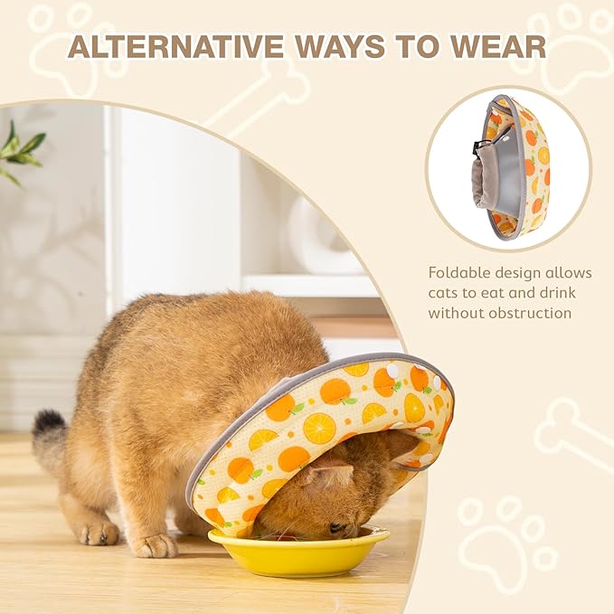 Avont Cat Cone Collar Soft to Stop Licking, Adjustable Foldable Lightweight Kitten Recovery Collar After Surgery for Small Dogs, Elizabeth Cone of Shame Alternative -Orange(M)-PawvioPets