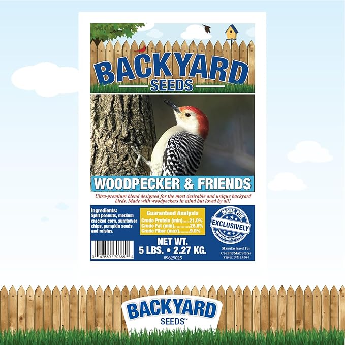 CountryMax Backyard Seeds Woodpecker No Waste Bird Seed Mix – 5 lb Bag | Shelled Peanuts, Sunflower Chips, Tree Nuts | Attracts Woodpeckers, Nuthatches, Jays-PawvioPets