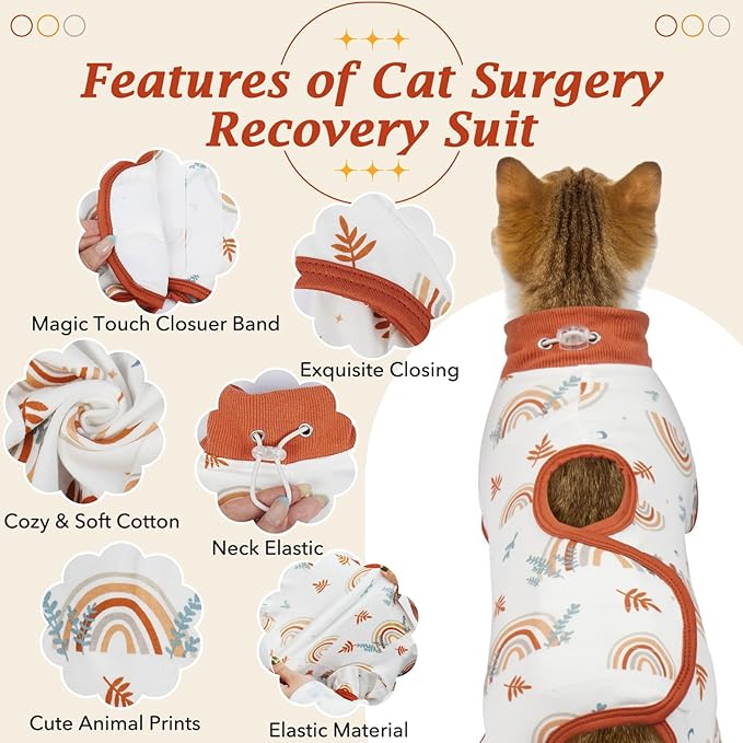 DENTRUN Cat Surgery Recovery Suit Female Male Soft Onesie, Kitten Surgical Collar Cone Alternative Shirt, Abdominal Wounds Anti-Licking Pajama for Small Pets Spay, Cat Body Suit Post Surgery-PawvioPets