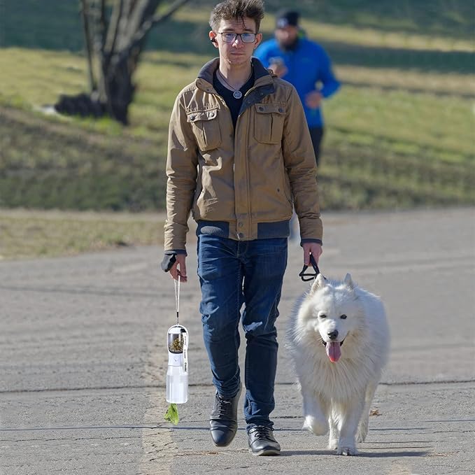 Dog Water Bottle with Food Container & Poop Bag Holder, Travel Water Bowl, Portable Pet Dispenser, Dog Stuff Accessories Items, Puppy Essentials Necessities for Yorkie Chihuahua Walking Hiking-PawvioPets