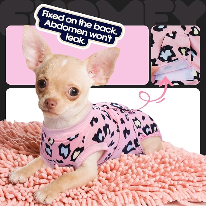 FUAMEY Recovery Suit for Dogs After Surgery,Soft Breathable Dog Bodysuit E-Collar & Cone Alternative Surgical Suit,Male Female Dog Neuter Spay Suits Anti Licking Wounds Onesie Pink Leopard XXL-PawvioPets