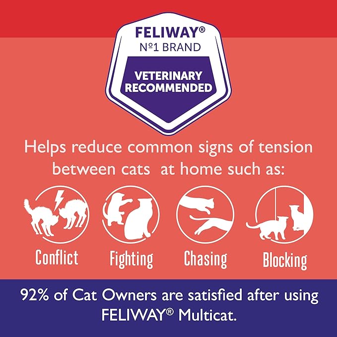 FELIWAY® MultiCat 6 x 30 Day Cat Calming Refills for Pheromone Diffuser, 6 x 48ml Value Pack- Helps Reduce Conflicts and Signs of Tension in Multi-Cat Households-PawvioPets