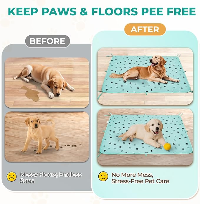 Fostanfly Washable Pee Pads for Dogs, 2 Pack Large 31"x36" Ultra-Absorbent and Leak-Proof Non-Slip Reusable Potty Training Pads for Dogs, Cats, Puppy, Potty of Add 8 Lanyards, Green-PawvioPets
