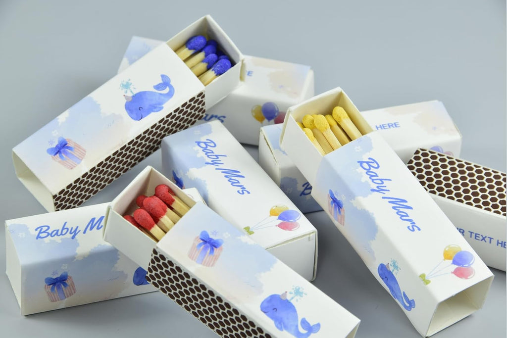 Customizable Baby Shower Matchboxes – Set of 10 – Cute Baby Design – Colorful Matchsticks – Perfect for Baby Shower Favors (2" Matchsticks, Baby #3)