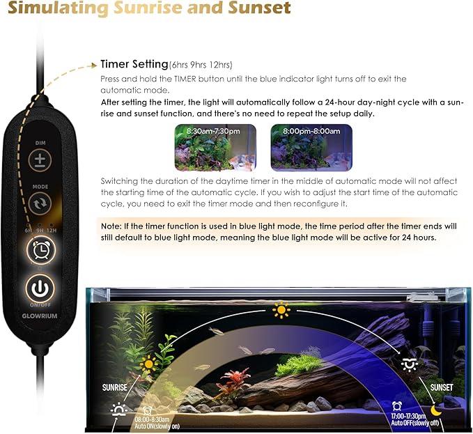 GLOWRIUM Aquarium Light, LED Full Spectrum Freshwater Fish Tank, infinitely dimmable, Fish Tank Light with auto-on/Off Timer (36-41 in)-PawvioPets