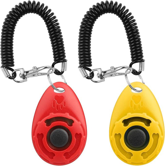 Dog Clicker for Training, 2 Pack Dog Training Clicker, Clicker Dog Training with Wrist Strap, Pet Training Clicker, Perfect for Dog Cat Puppies Behavioral Training (Red and Yellow)-PawvioPets