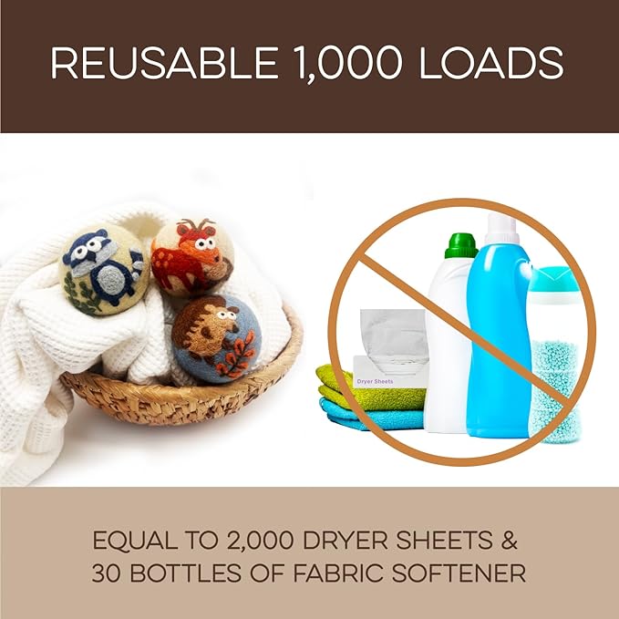 Fluff Ewes Wool Dryer Balls 3 Pack Premium New Zealand Wool Laundry Balls for Dryer, No Static Dryer Balls Laundry Reusable, XL Hedgehog Dryer Balls, Baby Dryer Balls for Dryers - Hedgehog and Homies-PawvioPets