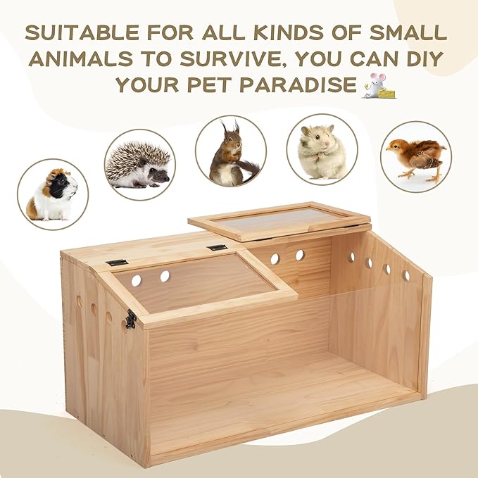 COZIWOW Wooden Hamster Cage, Large Hamster Habitats Enclosure with Acrylic Window & Openable Top, (32" L x 16" W x 16" H) Small Animal Cage for Guinea Pig, Chinchilla, Gerbil-PawvioPets