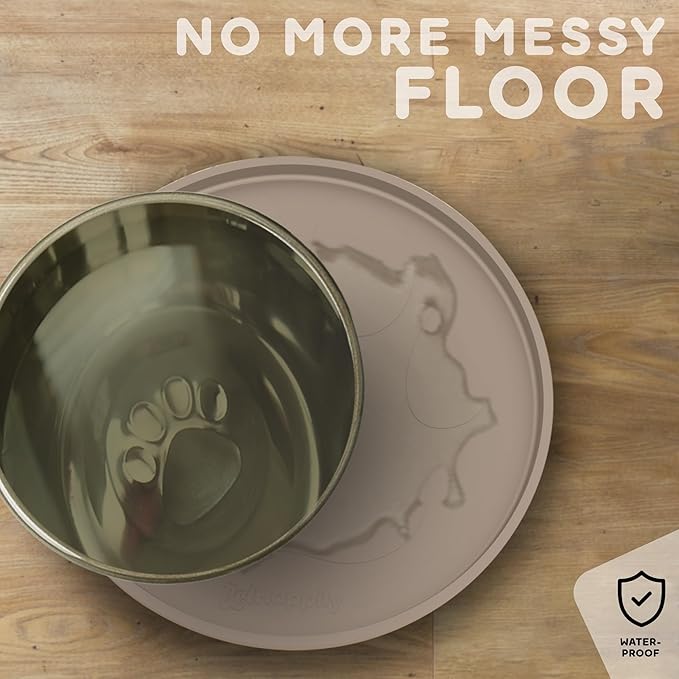 Dog Food Mat Round 10" - Raised Edges Dogs Mat for Food and Water Prevent Spill, Waterproof Cat Food Mats Protect Floors, Easy Clean Dog Bowl Mats for Food and Water, Silicone Pet Feeding Placemats-PawvioPets