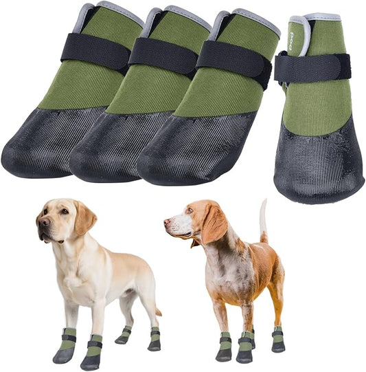 Dog Shoes Lightweight Dog Boots-Breathable Knitted Paw Protector with Adjustable Strap for Hot Pavement, Rain Walking, Hardwood Floors Anti Slip Reduce Noise, Prevent Licking Paws(Green,XXL)-PawvioPets