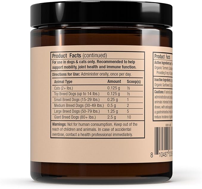 Bark & Whiskers Organic Curcumin, 2.64 Oz. (75 g), 300 Scoops, Promotes Mobility & Joint Health, Veterinarian Formulated, Non-GMO, Certified USDA Organic, Dr. Mercola-PawvioPets