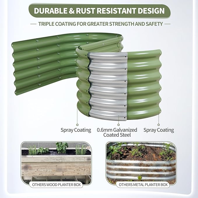 Galvanized Raised Garden Bed Outdoor- 2 Pcs Raised Beds for Gardening| Metal Planter Box, Steel Raised Garden Bed Kit with Gloves for Vegetables, Flower, Herbs (6x2x1.4FT, Green)-PawvioPets