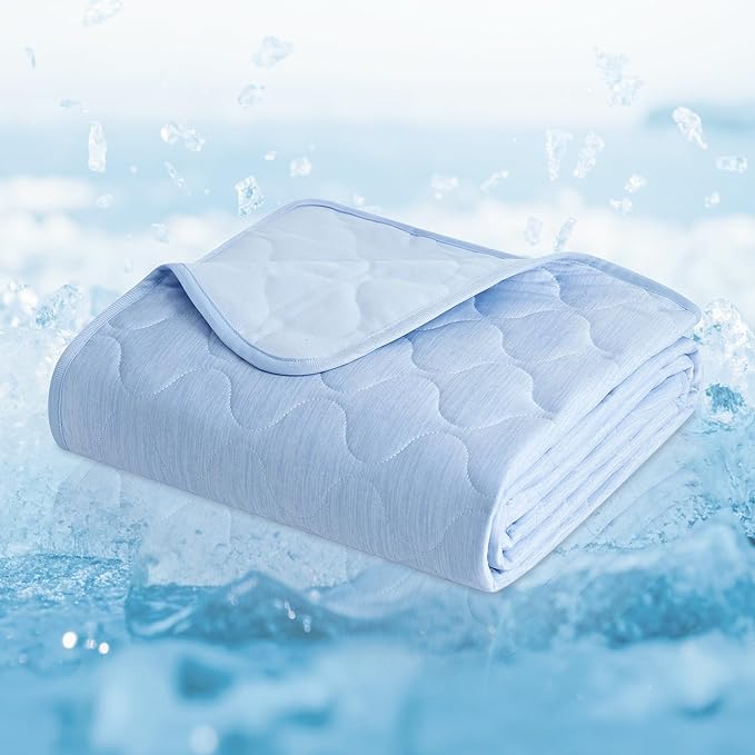 Cozy Bliss Leakproof Cooling Blanket for Large Dogs – Q-Max>0.4, Durable & Washable Dog Cooling Mat for Hot Weather, Soft Pet Throw & Couch Protector for Dogs & Cats, 40x60 Inch, Heather Cool Blue-PawvioPets