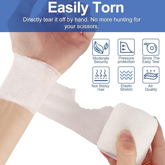 24 Pack White Self Adhesive Bandage, 2” x 5 Yards Medical Wrap, Cohesive Bandage Wrap, White Tape Baseball, Self Stick Bandage Tpae, First Aid Gauze for Ankle, Leg, Arm-PawvioPets