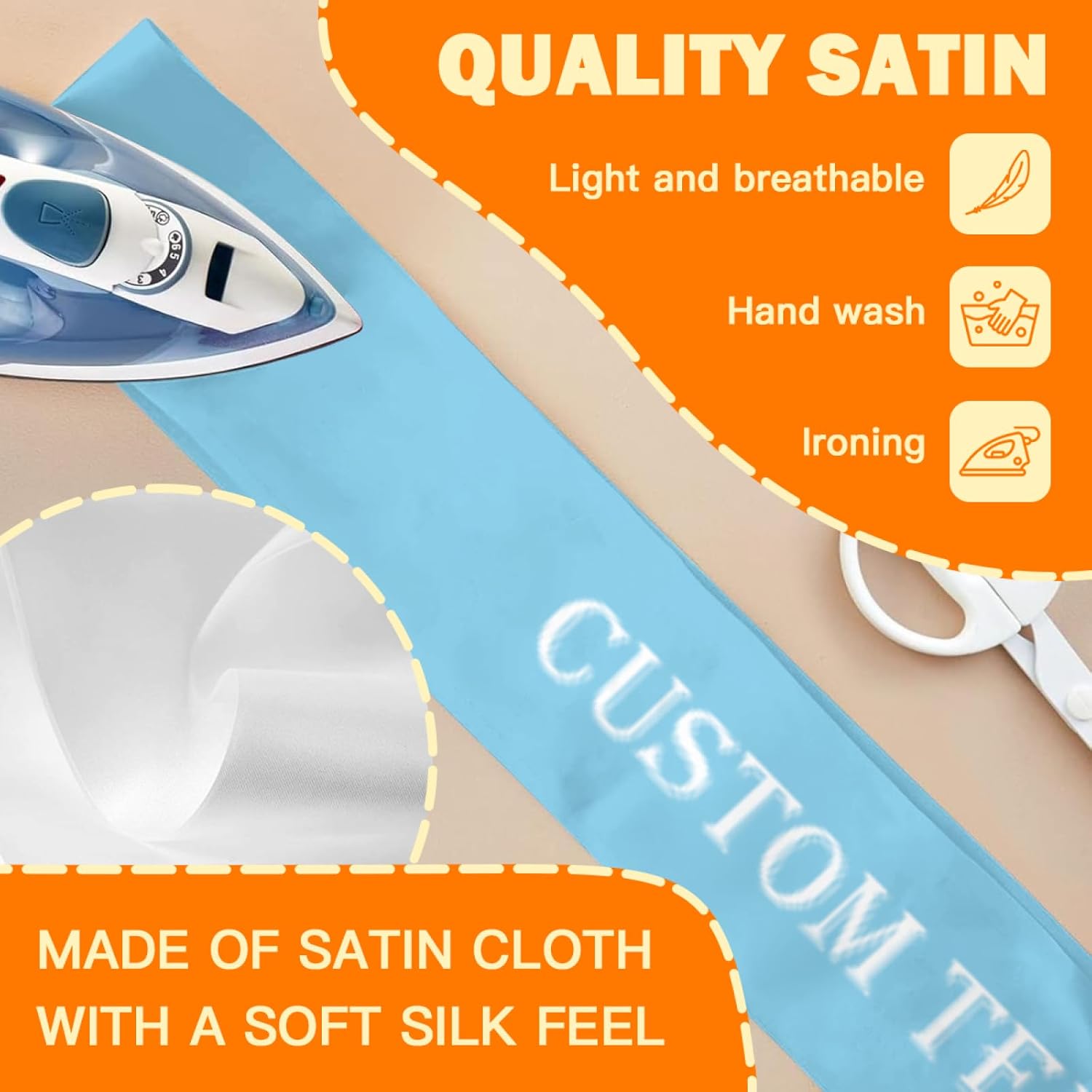 Custom Sash,Personalized Birthday Sash with Text Photo,Customized Bachelorette Sash Quote Sash Bride to Be Sash Color Optional (No decorative edge, Cyan)