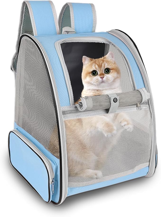 Cat Backpack Carrier,Pet Carrier Airline Approved for Small Dog Cat Puppy Kitten Bunny,Ventilated Mesh Design Animal Backpack for Hiking Camping Travel Bag (Blue)-PawvioPets