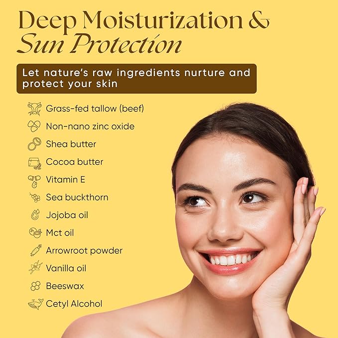 Beef Tallow Sunscreen Organic with Non Nano Zinc Oxide Formula for Daily Protection, 4oz Reef Safe Sunblock, SPF 30 All Natural Chemical Free Sunscreen, Made in USA, Natural Organic Sunblock for Skin-PawvioPets