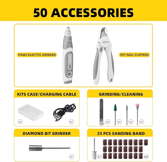 Dog Nail Grinder and Clippers - Upgraded 3-Speed Electric Rechargeable Pet Nail Trimmer with LED Light Super Quiet Paws Grooming Kit Painless Grinding Tool for Large Medium Small Dogs & Cats-PawvioPets