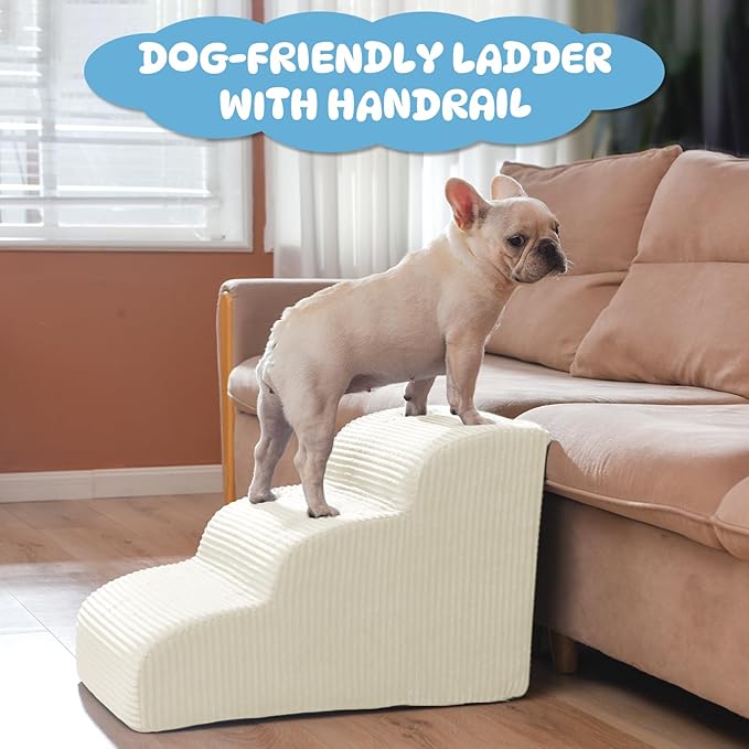 Dog Steps for Small Dogs, 4-Step Pet Ramp Stairs for High Beds and Sofa, Non-Slip Pet Stairs for Small Dogs and Cats, Removable and Easy to Clean Cover, Beige-PawvioPets