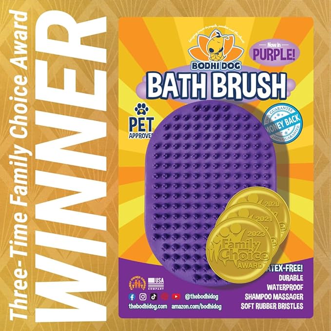 Bodhi Dog Shampoo Brush - Pet Grooming & Bath Supplies for Dogs and Cats - Bath Brush for Long & Short Hair - Premium Scrubber for Shower, Bathing & Massage (One Pack, Purple)-PawvioPets