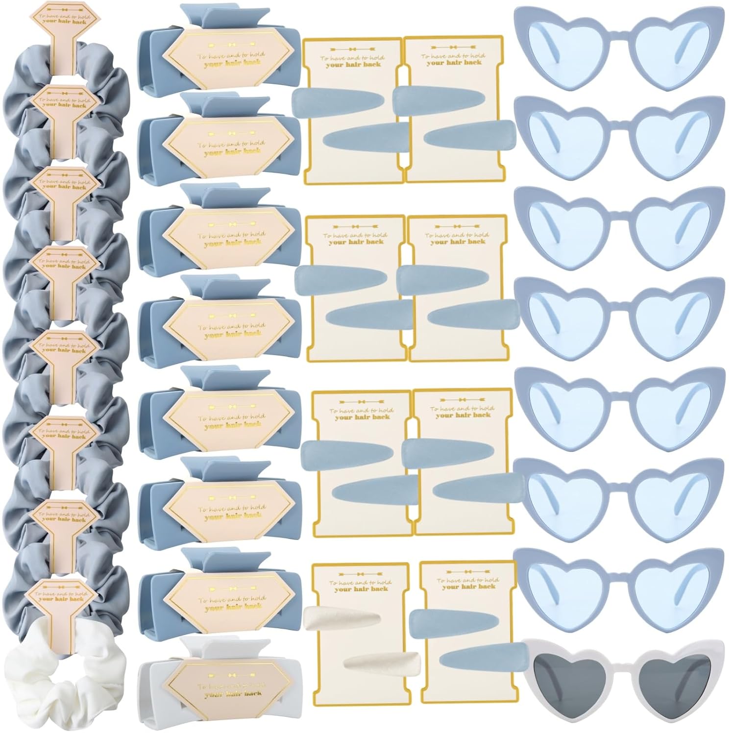 Bridesmaid Scrunchies Proposal Gifts Bachelorette Hair Claws Clips Girls heart sunglasses for Wedding Party Favors (White&Blue 40sets)