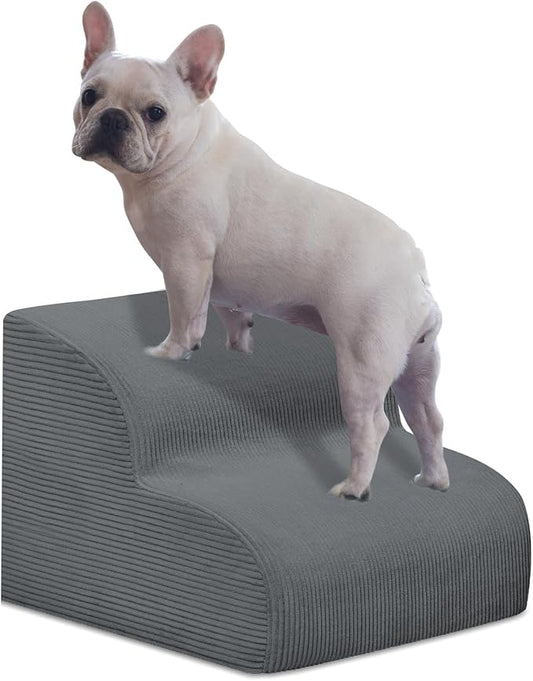 Dog Stairs & Steps for High Beds, 2 Steps High Density Foam Waterproof Dog Ramp for Small Dogs and Cats, Pet Stairs with Removable Washable Cover for Bed, Couch, Sofa and Car (H: 11.8")-PawvioPets