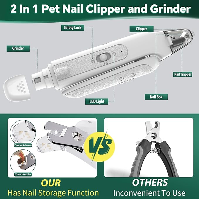 2-in-1 Cat Nail Clippers & Dog Nail Clippers Trimmers for Large Medium Small Dogs Cats Claw Trimmer Quick Sensor and Safety Guard USB Rechargeable with 2 LED Lights Dogs Nail Trimmer-PawvioPets
