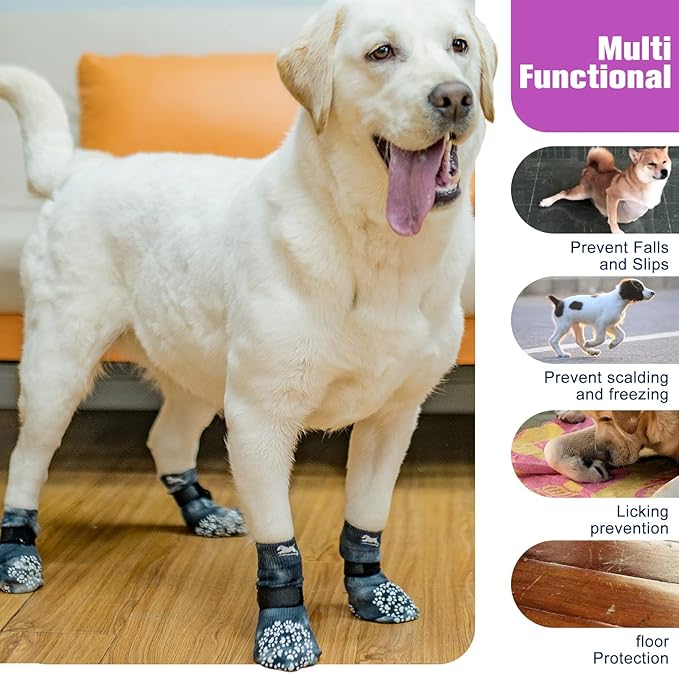 EXPAWLORER Anti Slip Dog Socks to Prevent Licking Paws, Dog Shoes for Hot Pavement, Dog Booties for Small Medium Large Senior Dogs, Traction Control Dog Boots & Paw Protectors for Hardwood Floors-PawvioPets