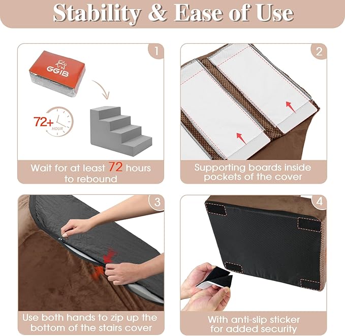 GGIB Dog Stairs for Small Dogs Cats Non-Slip Dog Steps for High Bed Pet Stairs for Sofa Couch Pet Ramp Pet Steps with Removable Washable Cover, Brown, 22" H, 5-Step-PawvioPets
