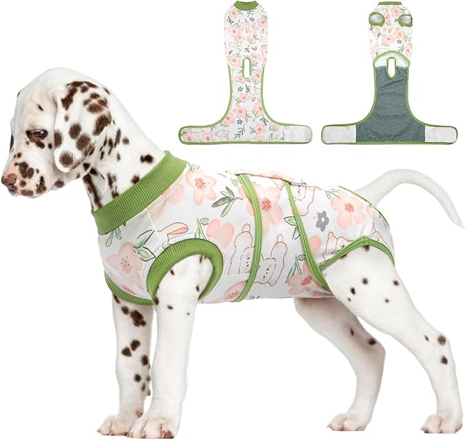 FUAMEY Dog Recovery Suit Male,Dogs Surgery Neuter Suits Puppy Spay Shirts for Female Protect Dog's Skin Anti Licking Abdominal Wounds Doggie Onesie Pet Bodysuit Alternative to Cone Rabbit Flower S-PawvioPets