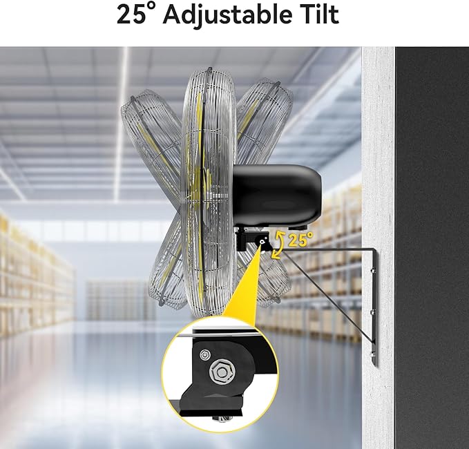 24 Inch Industrial Wall Fan Oscillating, 7800 CFM Commercial Metal Wall Mount Fans with Poweful Motor, 3 Speed, Heavy Duty Indoor for Warehouse, Workshops, and Garage, UL Listed-PawvioPets