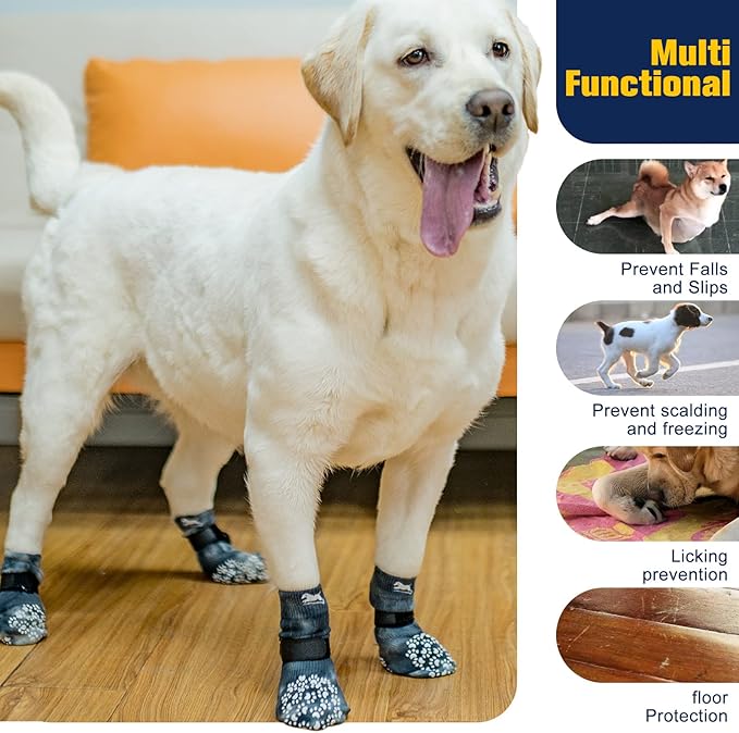 EXPAWLORER Anti Slip Dog Socks to Prevent Licking Paws, Dog Shoes for Hot Pavement, Dog Booties for Small Medium Large Senior Dogs, Traction Control Dog Boots & Paw Protectors for Hardwood Floors-PawvioPets