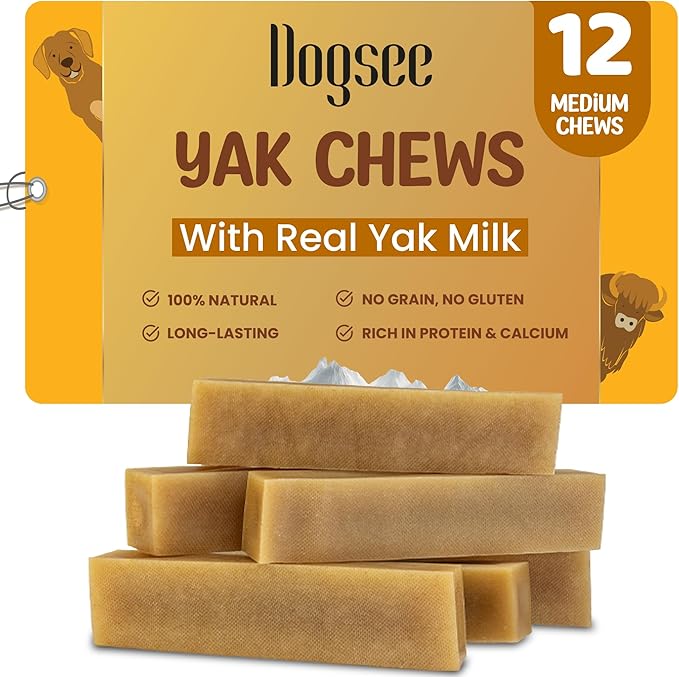 Dogsee Original Himalayan Yak Chews for Dogs 2lb (Medium - 12 Bars) | 100% Natural | Dog Treats Healthy | No Grain, No Gluten | Teeth Cleaning-PawvioPets
