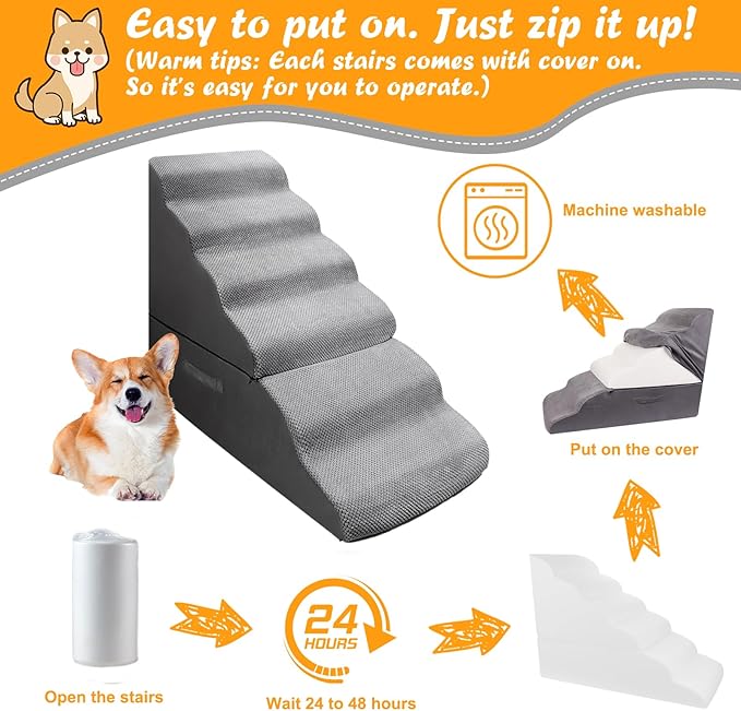 Dog Stairs&Steps for 30 Inches Tall High Bed, Pet Dog Ramp Ladder for Small Medium Dogs, Doggie, Old Cats, Kitty, Small Animals(Grey, Up to 30-36 Inch Tall Bed)-PawvioPets