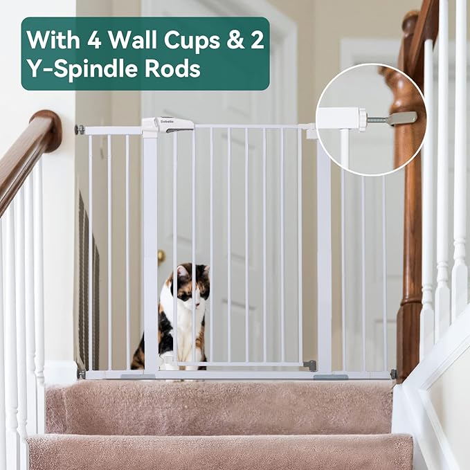 BABELIO 36" Tall Baby Gate, 29-48" Auto Close Pressure Mounted Dog Gate for Stairs, Doorways & Hallway, Protector Basics Easy Walk Thru Pet Gate, Metal Child Gate with 2*Y Spindle Rods, White-PawvioPets