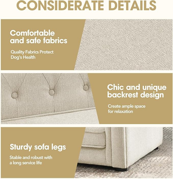 Dog Sofa Couch for Medium to Large Dogs, 31" Memory Foam Dog Couch with Washable Fabric, Removable Cushion, Sofa Bed for Medium and Large Dogs, Beige-PawvioPets