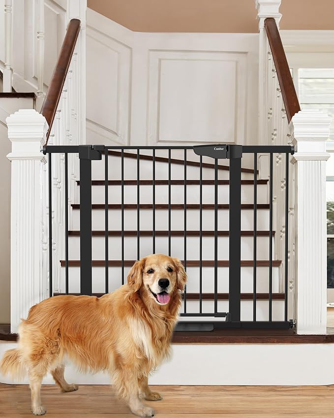 Cumbor 29.7-46" Baby Gate for Stairs, Mom's Choice Awards Winner-Auto Close Dog Gate for The House, Gifts for Mom, Easy Install Pressure Mounted Pet Gates for Doorways, Black-PawvioPets