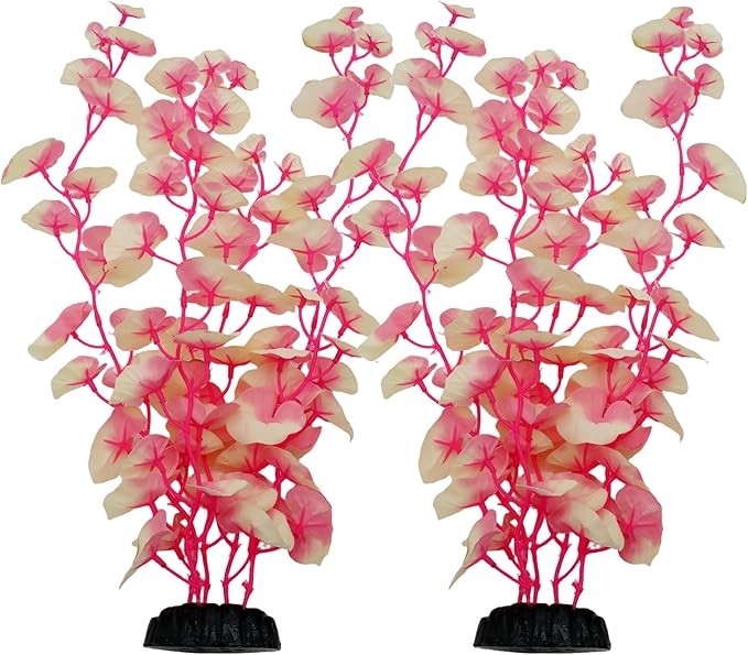 16 Inch Aquarium Fish Tank Plant Betta Fish Tank Decor,2 Pack Silk Aquarium Plants for Aquarium Decoration (White-Pink)-PawvioPets