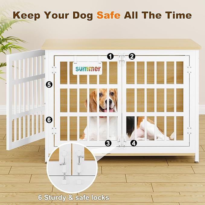 EasyCom Heavy Duty Dog Kennel Indoor with Name Tag, 41" Dog Crate Furniture for Medium Dogs, Double-Doors Sturdy Metal Dog Cage for Anxiety Dog, Decorate House as TV Stand, End Table, Bedside Table-PawvioPets
