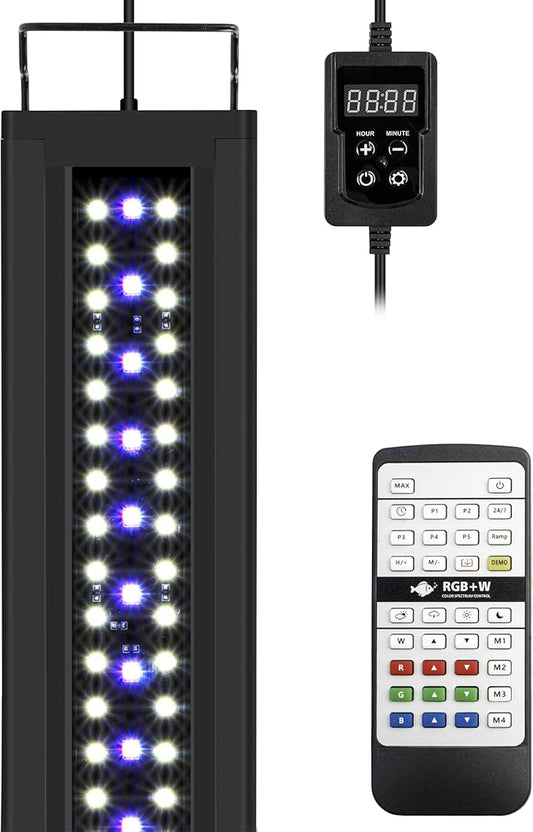 NICREW RGB+W 24/7 LED Aquarium Light with Controller, Full Spectrum Fish Tank Light for Planted Freshwater Tanks, Planted Aquarium Light with Extendable Brackets to 36-48 Inches, 33 Watts-PawvioPets