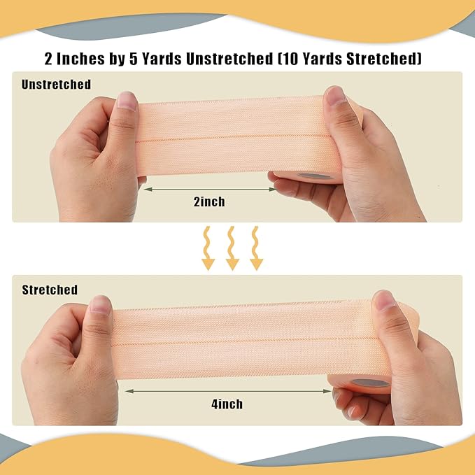 4 Rolls Elastic Tape Adhesive Elastic Tape Self Adhesive Bandage Wrap Flexible Stretch Bandages for Sports Ankle, Knee and Wrist Sprains Animal Pets, 2 Inch x 5 Yard-PawvioPets