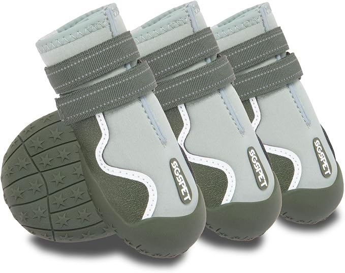 Dog Shoes, Waterproof Dog Boots & Paw Protectors with Anti-Slip Sole, 4pcs/Set Pet Dog Booties, Reflective Dog Shoes for Small Medium Large, Winter Snowy Summer Hot Pavement (Green, 5# (M))-PawvioPets
