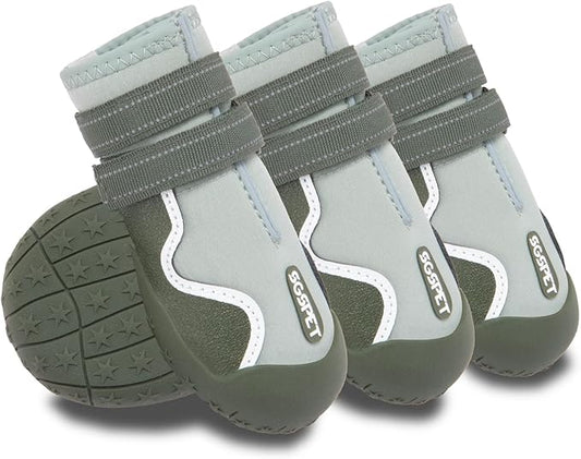 Dog Shoes, Waterproof Dog Boots & Paw Protectors with Anti-Slip Sole, 4pcs/Set Pet Dog Booties, Reflective Dog Shoes for Small Medium Large, Winter Snowy Summer Hot Pavement (Green, 8# (2XL))-PawvioPets