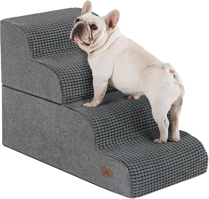 Dog Step for Bed, Dog Stair 4-Step 35D Pet Stair 19.7" H for High Bed or Sofa Non-Slip Balanced Pet Step Indoor, Grey-PawvioPets