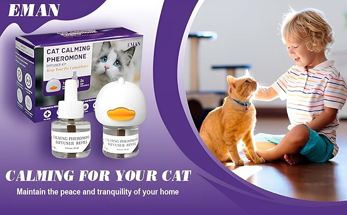 Cat Calming Pheromone Diffuser – Premium Cat Calming Diffuser for Stress & Anxiety Relief – Reduces Scratching, Spraying & Fighting – 60 Day Supply, 48ml Bottle – Ideal for All Cats & Multi-Cat Homes-PawvioPets
