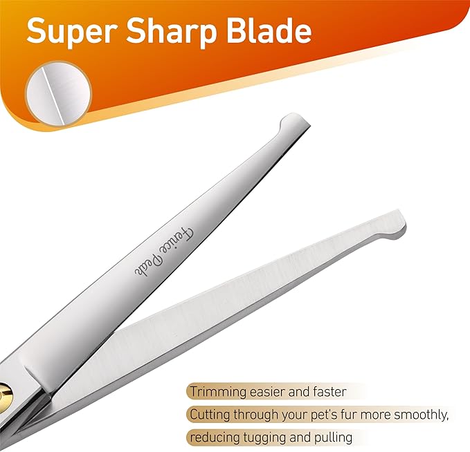 Fenice Peak 5'' Small Straight Scissors Lightweight Dog and Cat Grooming Scissors with Safety Round Tip JP440C Stainless Steel Sharp Blades for Body Facial Nose Ear and Paw Hair Easy Use-PawvioPets
