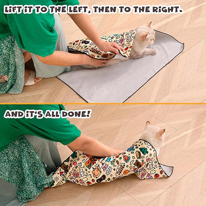 Cat Grooming Wrap, Self-Adherent Soft Cat Blanket to Wrap, Nail Clipping, Anti-Bite, Anti-Scratch, Anti-Escape Calming Wrap (Halloween, 3-6 lbs)-PawvioPets