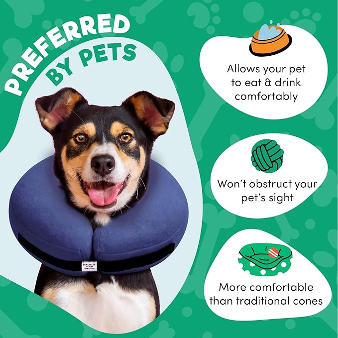 BENCMATE Inflatable Dog Cone Collar Alternative, Soft Dog Cone for Small Medium Large Dogs and Cats, Neck Recovery ECollar Donut Collar After Surgery (Large, Navy Blue)-PawvioPets